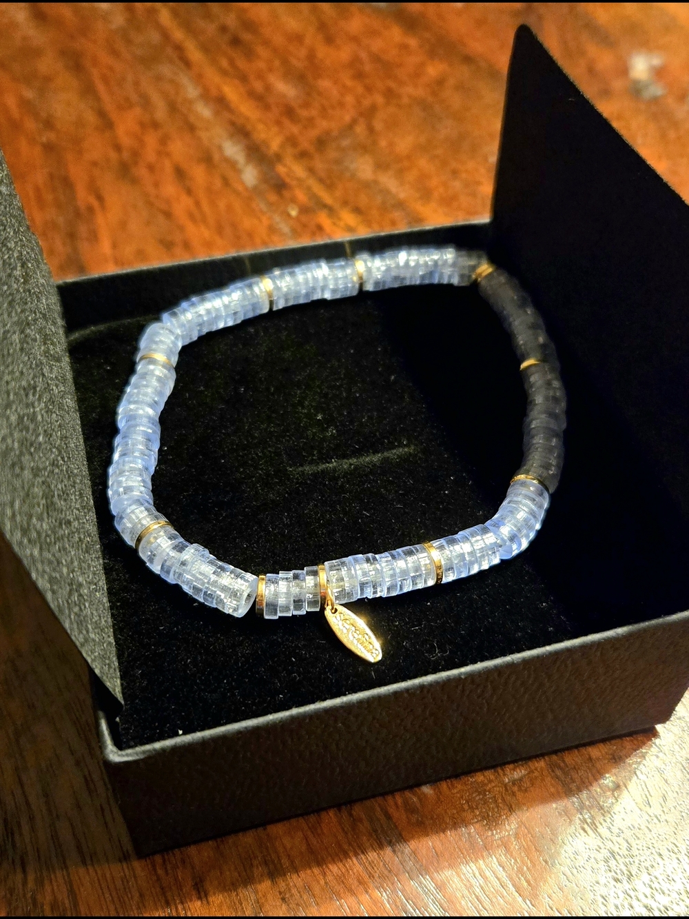 Sarafina Translucent Light Blue Beaded Stretch Ankle Bracelet with Gold Accent